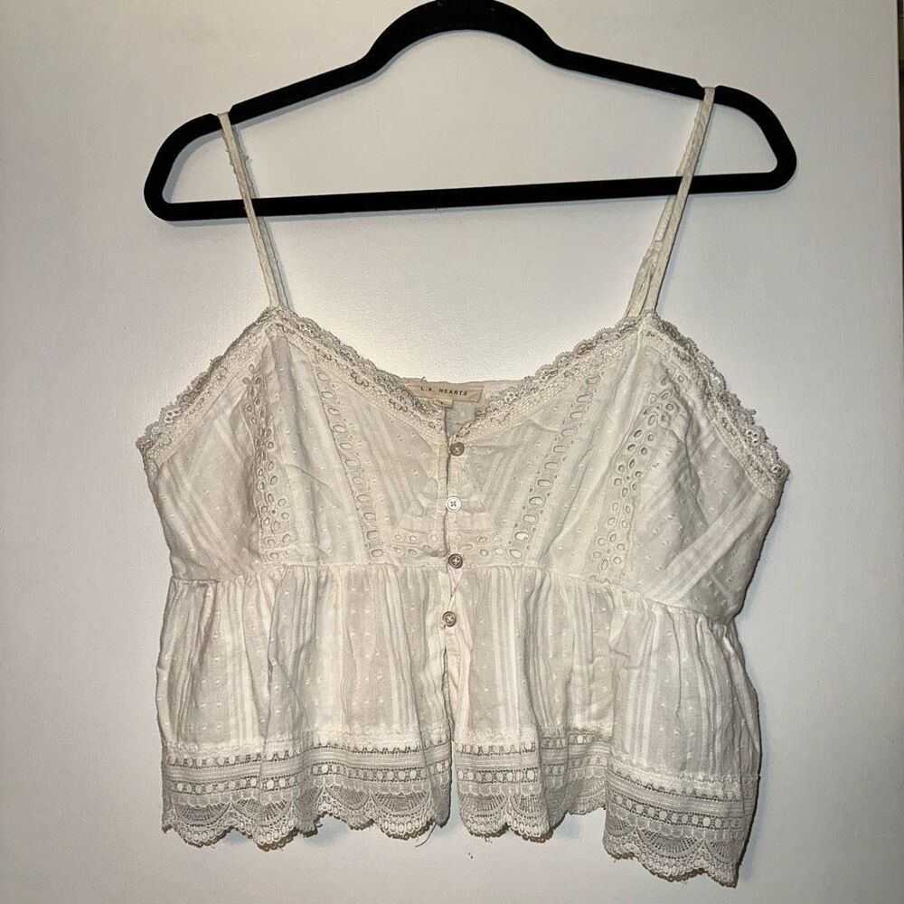 Pacsun L.A. Hearts Womend Boho White Lace Crop Tank Top Large EUC